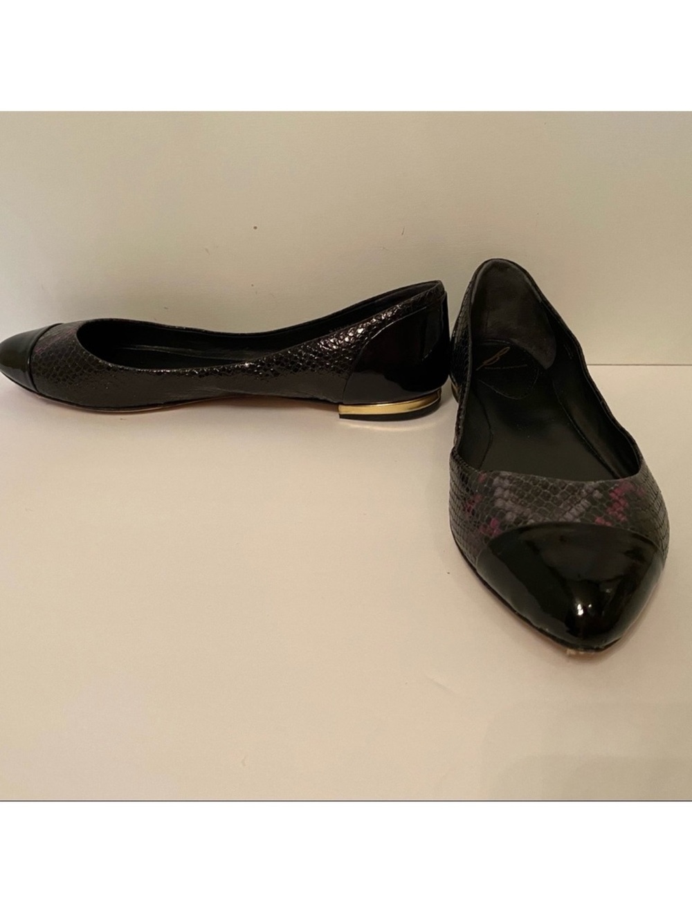 BRIAN ATWOOD SHOES FLATS BLACK REPTILE PATENT LEATHER Size 9.5